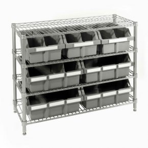 4-Shelf Commercial Bin Rack System - Silver