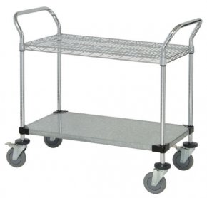 2 Shelf Mobile Utility Cart (One Shelf Wire and One Solid)